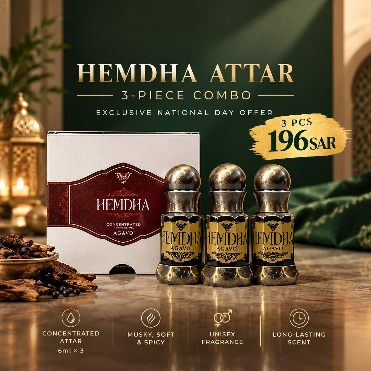 AGAVO Hemdha Attar – 3-Piece National Day Combo